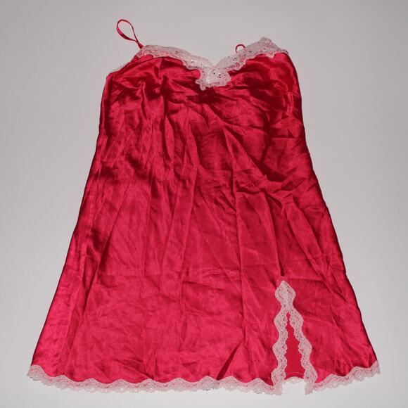 Victoria's Secret red Slip Dress With Light Pink Lace Trim And A Slit - Picture 1 of 6